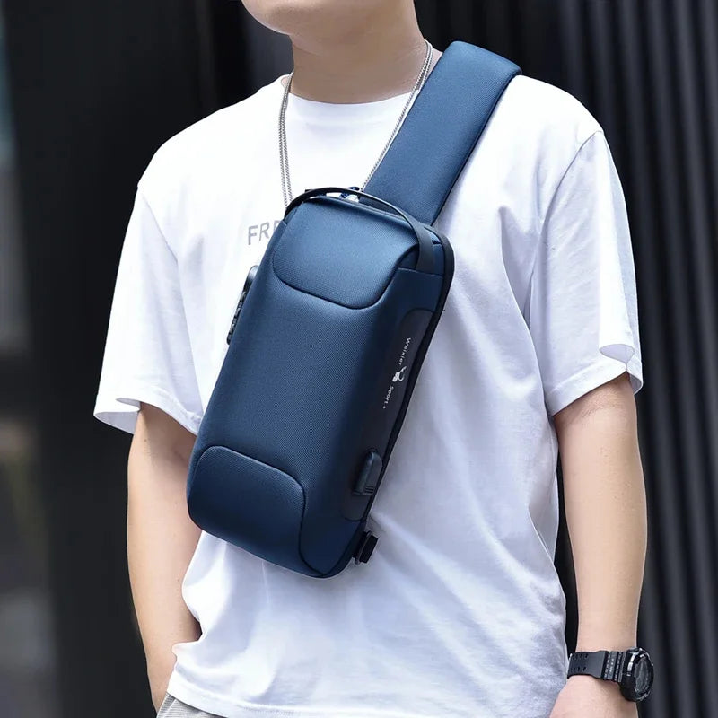 Men Oxford Sling Backpack Rucksack Knapsack Bags with USB Charge Port Anti-theft Travel Male Motorcycle Messenger Chest Pack Bag