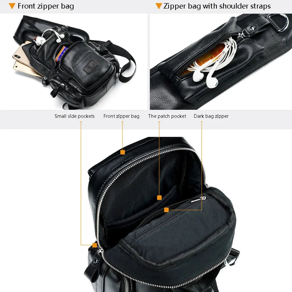 Men PU Leather Anti-theft Shoulder s Waterproof Multifunction Fashion Crossbody Sling Messenger Chest Bag Pack For Male