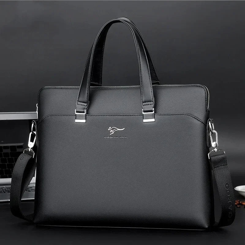 Men PU Leather Briefcase High Capacity Hand Tote Office Man Shoulder Messenger Business Laptop Bag