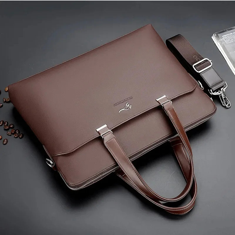 Men PU Leather Briefcase High Capacity Hand Tote Office Man Shoulder Messenger Business Laptop Bag