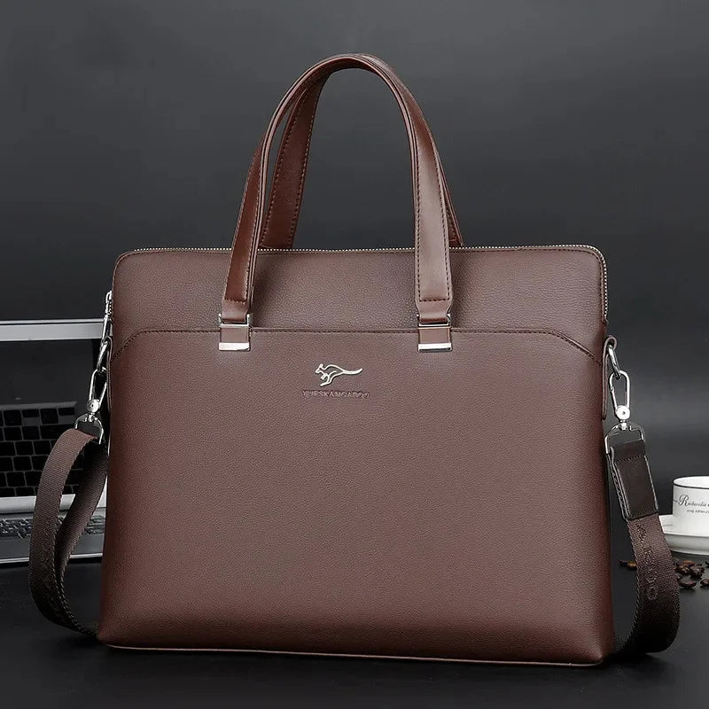 Men PU Leather Briefcase High Capacity Hand Tote Office Man Shoulder Messenger Business Laptop Bag