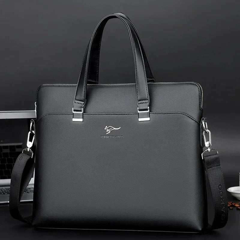 Men PU Leather Briefcase High Capacity Hand Tote Office Man Shoulder Messenger Business Laptop Bag