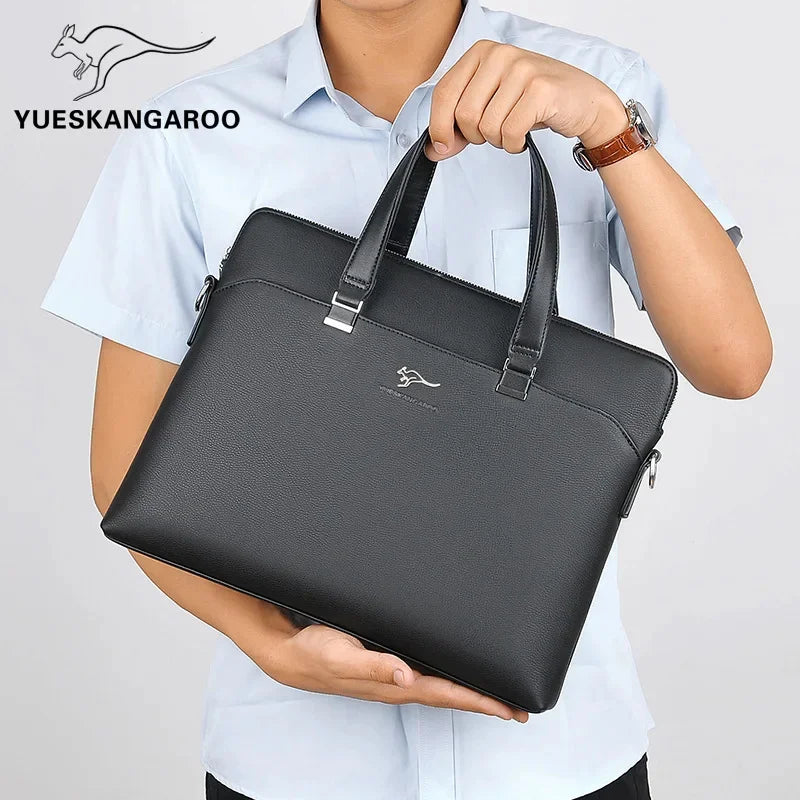 Men PU Leather Briefcase High Capacity Hand Tote Office Man Shoulder Messenger Business Laptop Bag