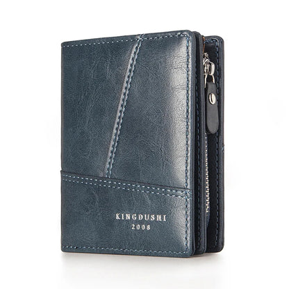 Men Short Wallet Purses Bifold Pocket ID/Credit Vintage Designer Simple PU Leather Male Card Holder Zipper Mini Purse Money Bag