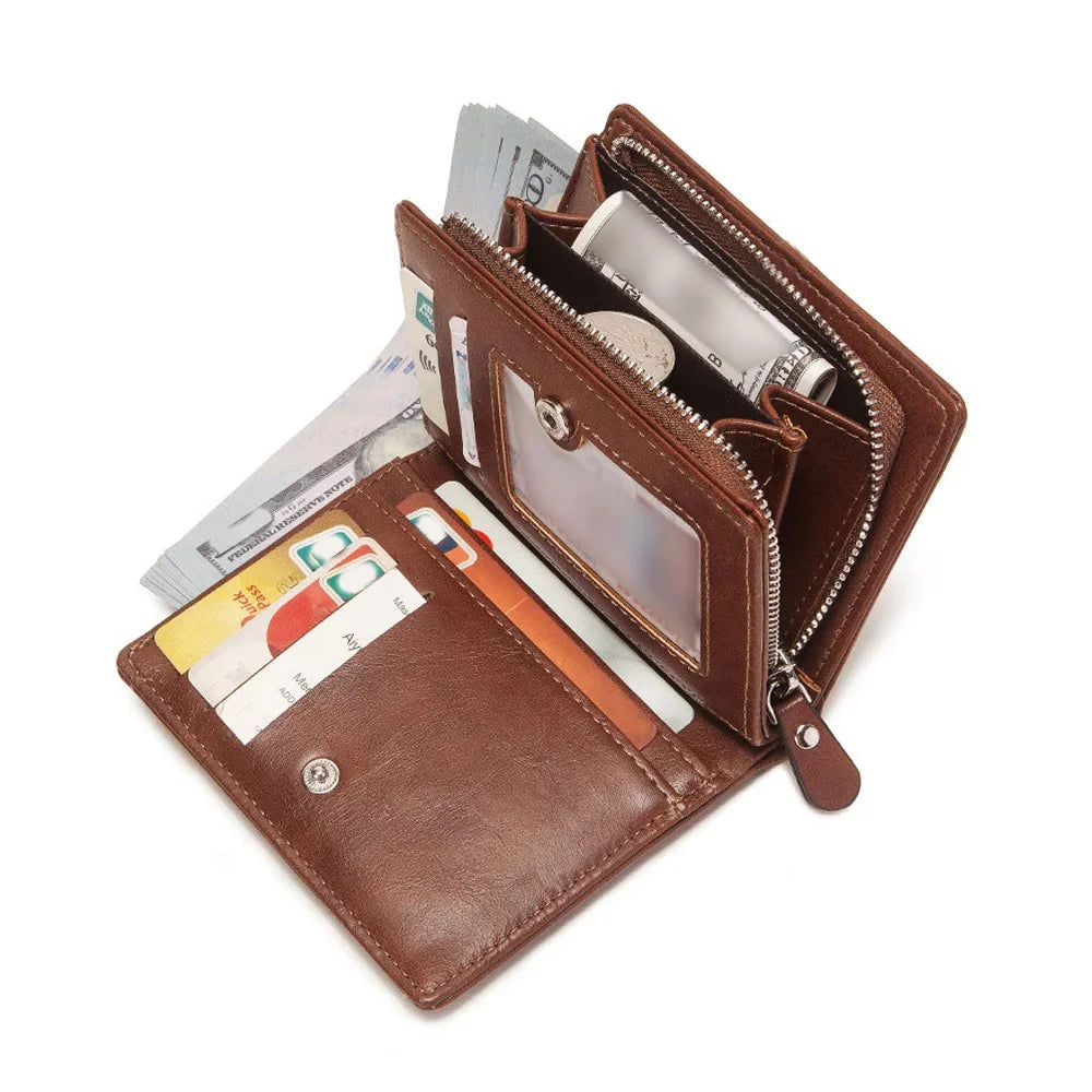 Men Short Wallet Purses Bifold Pocket ID/Credit Vintage Designer Simple PU Leather Male Card Holder Zipper Mini Purse Money Bag