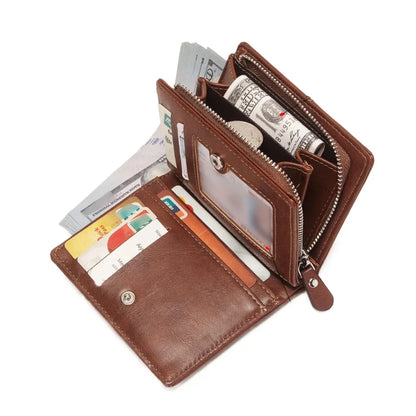 Men Short Wallet Purses Bifold Pocket ID/Credit Vintage Designer Simple PU Leather Male Card Holder Zipper Mini Purse Money Bag