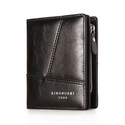 Men Short Wallet Purses Bifold Pocket ID/Credit Vintage Designer Simple PU Leather Male Card Holder Zipper Mini Purse Money Bag