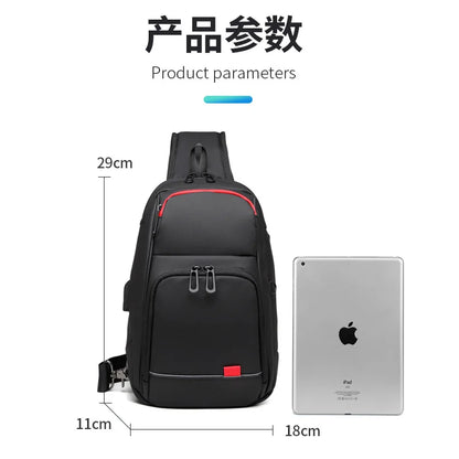 Men Shoulder Bag Waterproof  Casual Business Chest Bags Male High Quality USB Sling Messenger Bag Short Trip Crossbody Bag