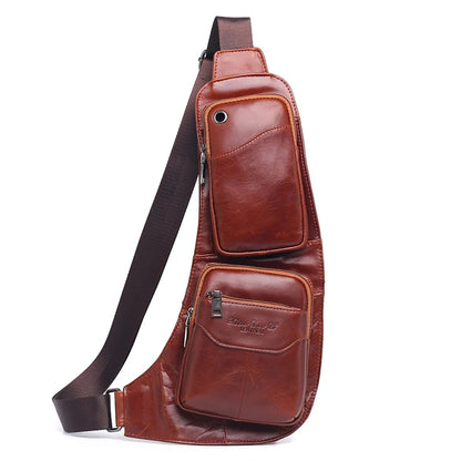 Men Shoulder Chest Sling Bag Cross body Backpack Real Cowhide Travel Rucksack Half-Moon Male Genuine Leather Messenger Bags