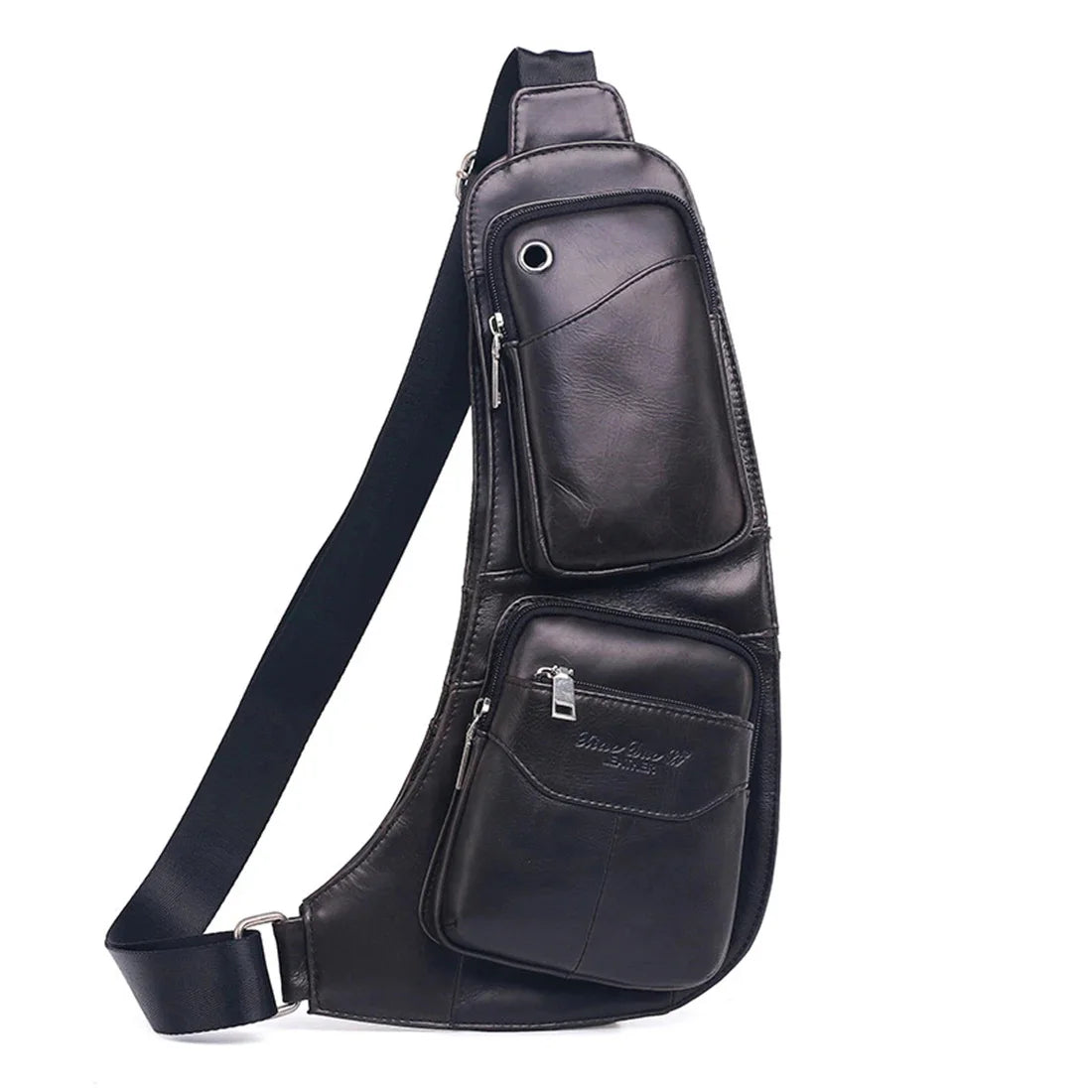 Men Shoulder Chest Sling Bag Cross body Backpack Real Cowhide Travel Rucksack Half-Moon Male Genuine Leather Messenger Bags