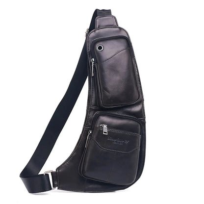 Men Shoulder Chest Sling Bag Cross body Backpack Real Cowhide Travel Rucksack Half-Moon Male Genuine Leather Messenger Bags