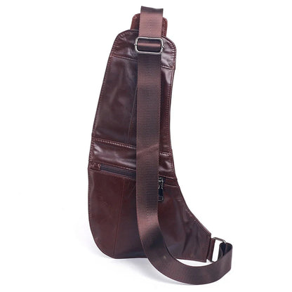 Men Shoulder Chest Sling Bag Cross body Backpack Real Cowhide Travel Rucksack Half-Moon Male Genuine Leather Messenger Bags