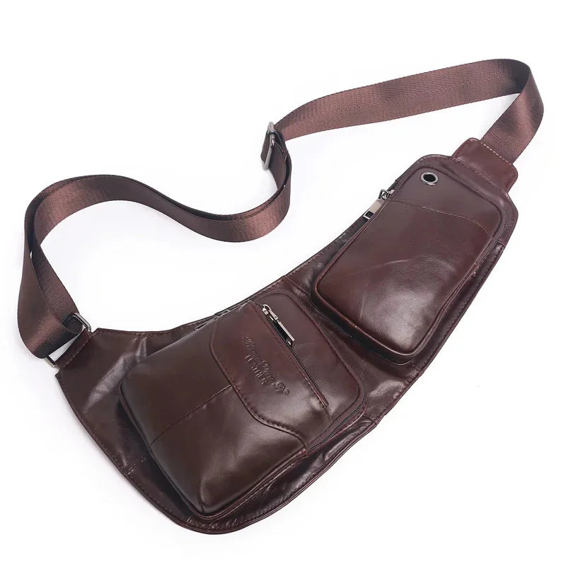 Men Shoulder Chest Sling Bag Cross body Backpack Real Cowhide Travel Rucksack Half-Moon Male Genuine Leather Messenger Bags