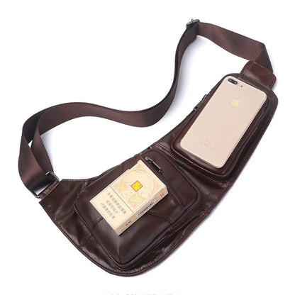 Men Shoulder Chest Sling Bag Cross body Backpack Real Cowhide Travel Rucksack Half-Moon Male Genuine Leather Messenger Bags