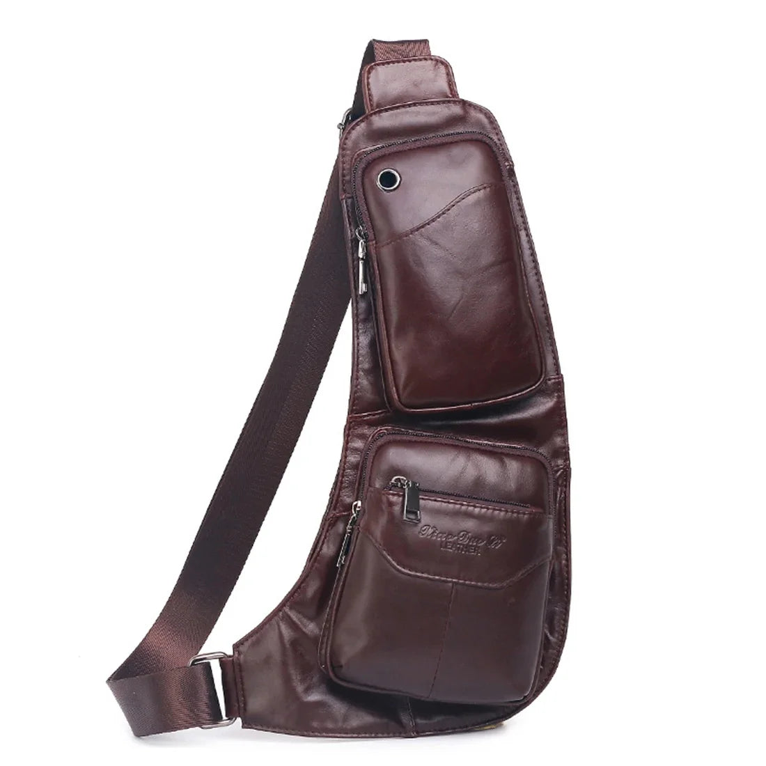 Men Shoulder Chest Sling Bag Cross body Backpack Real Cowhide Travel Rucksack Half-Moon Male Genuine Leather Messenger Bags
