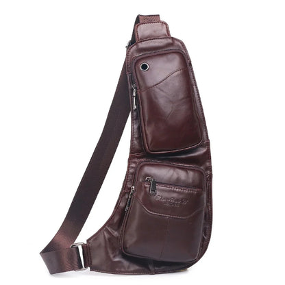 Men Shoulder Chest Sling Bag Cross body Backpack Real Cowhide Travel Rucksack Half-Moon Male Genuine Leather Messenger Bags