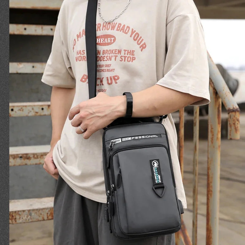 Men Shoulder Chest Sling Cross Body Backpack with USB Charging Port Travel Waterproof Nylon Male mini Rucksack Messenger Bag