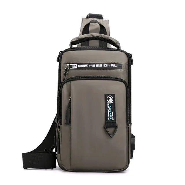 Men Shoulder Chest Sling Cross Body Backpack with USB Charging Port Travel Waterproof Nylon Male mini Rucksack Messenger Bag