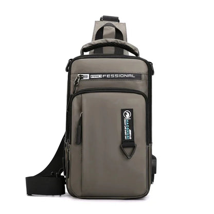 Men Shoulder Chest Sling Cross Body Backpack with USB Charging Port Travel Waterproof Nylon Male mini Rucksack Messenger Bag