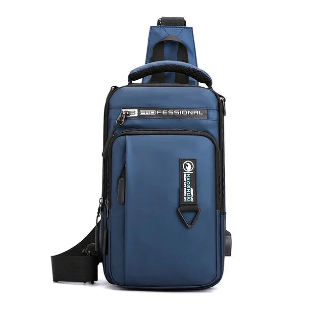 Men Shoulder Chest Sling Cross Body Backpack with USB Charging Port Travel Waterproof Nylon Male mini Rucksack Messenger Bag