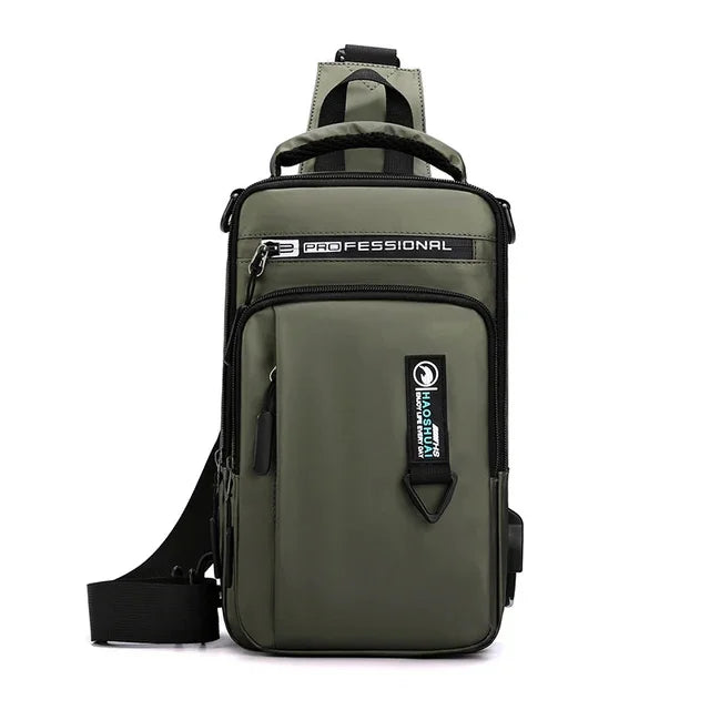 Men Shoulder Chest Sling Cross Body Backpack with USB Charging Port Travel Waterproof Nylon Male mini Rucksack Messenger Bag