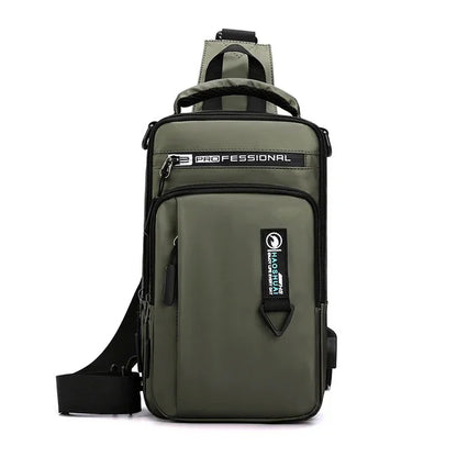 Men Shoulder Chest Sling Cross Body Backpack with USB Charging Port Travel Waterproof Nylon Male mini Rucksack Messenger Bag