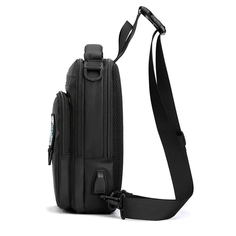 Men Shoulder Chest Sling Cross Body Backpack with USB Charging Port Travel Waterproof Nylon Male mini Rucksack Messenger Bag