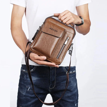 Men Shoulder Cross body Handbag Multi-function Business Fashion Retro PU Leather Male Briefcase Top Handel Messenger Bag