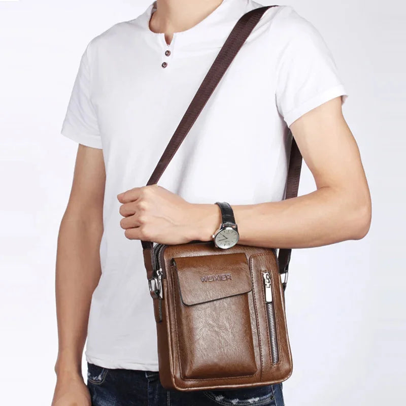 Men Shoulder Cross body Handbag Multi-function Business Fashion Retro PU Leather Male Briefcase Top Handel Messenger Bag