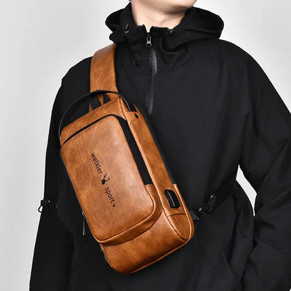 Men Sling Backpack Cross body Shoulder Chest with USB Charge Port Anti-theft Travel Motorcycle Rider Male Side Messenger Bag