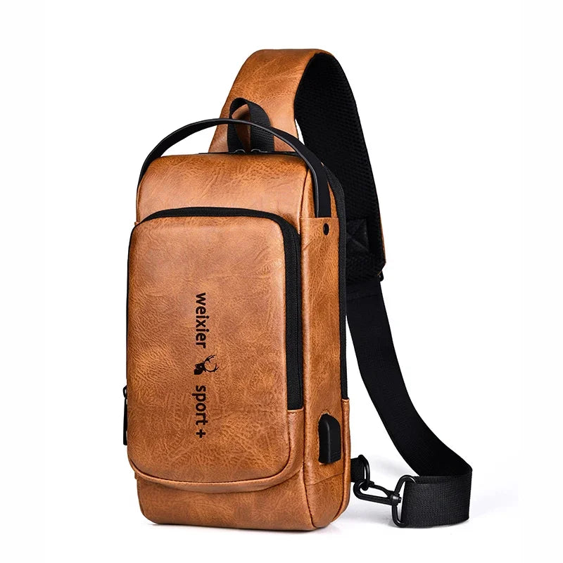 Men Sling Backpack Cross body Shoulder Chest with USB Charge Port Anti-theft Travel Motorcycle Rider Male Side Messenger Bag