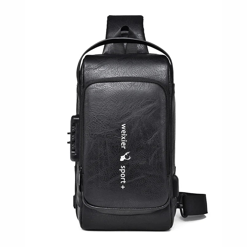 Men Sling Backpack Cross body Shoulder Chest with USB Charge Port Anti-theft Travel Motorcycle Rider Male Side Messenger Bag