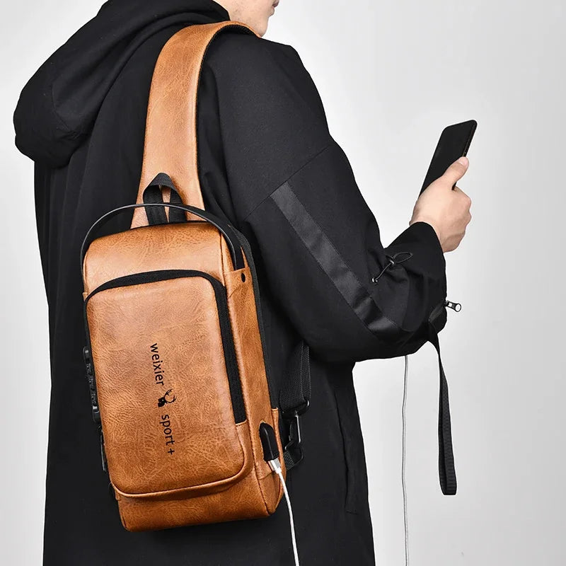 Men Sling Backpack Cross body Shoulder Chest with USB Charge Port Anti-theft Travel Motorcycle Rider Male Side Messenger Bag
