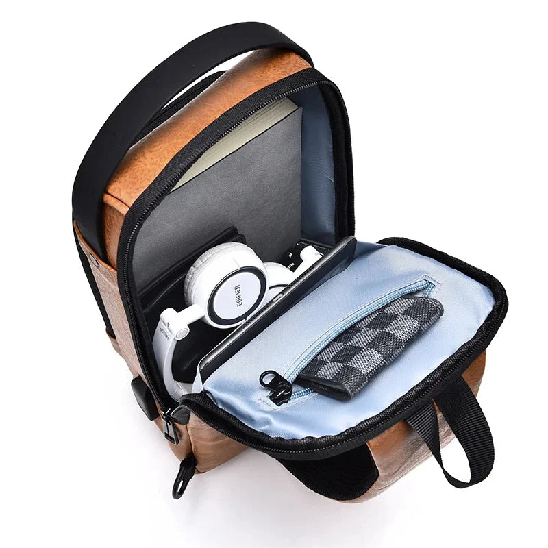 Men Sling Backpack Cross body Shoulder Chest with USB Charge Port Anti-theft Travel Motorcycle Rider Male Side Messenger Bag