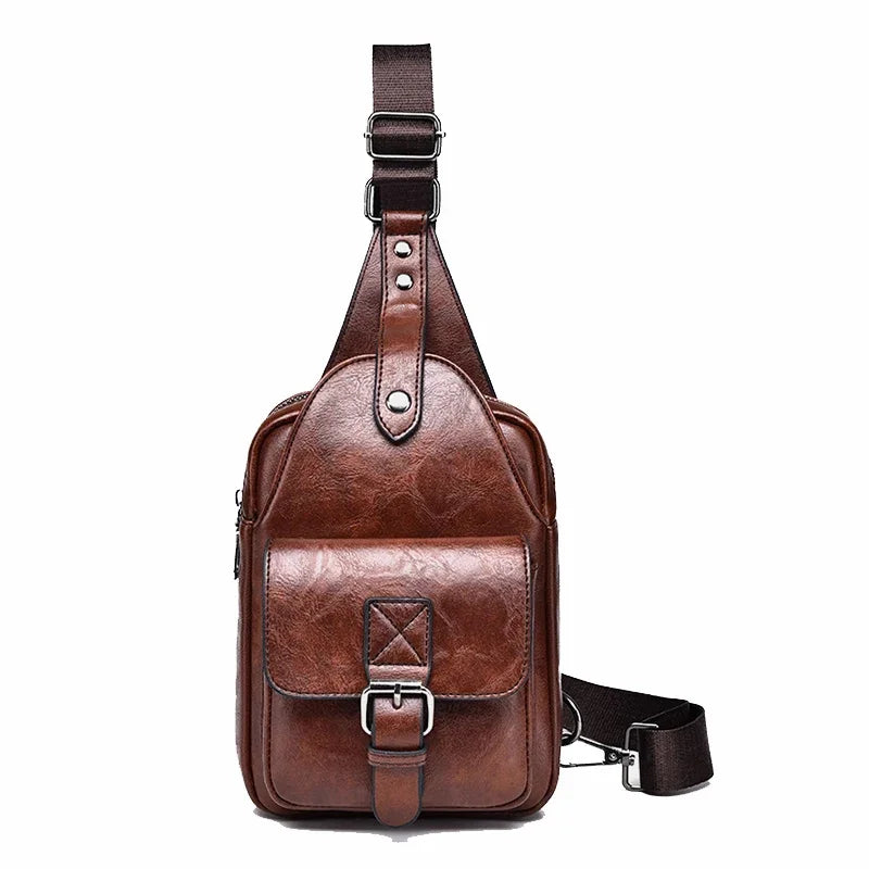 Men Sling Backpack Shoulder Cross body Chest Bag Travel Fashion Trend Casual Retro PU Leather Male Crossbody Messenger Side Bags