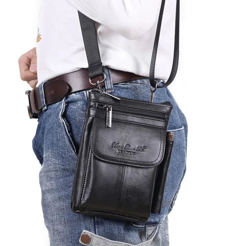 Men Small Messenger Business Bag Waist Pack Casual High Quality Male Loop Skin Belt Cross Body Shoulder Bags Genuine Leather