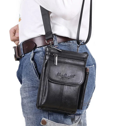 Men Small Messenger Business Bag Waist Pack Casual High Quality Male Loop Skin Belt Cross Body Shoulder Bags Genuine Leather