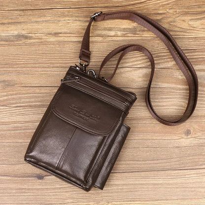 Men Small Messenger Business Bag Waist Pack Casual High Quality Male Loop Skin Belt Cross Body Shoulder Bags Genuine Leather