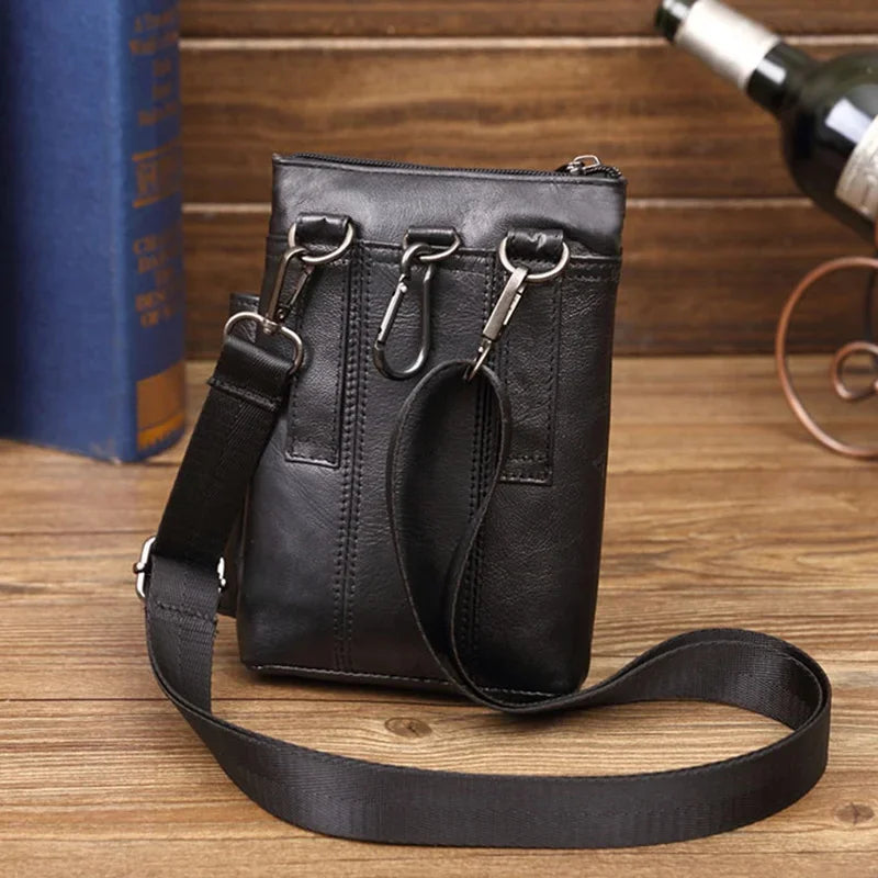 Men Small Messenger Business Bag Waist Pack Casual High Quality Male Loop Skin Belt Cross Body Shoulder Bags Genuine Leather
