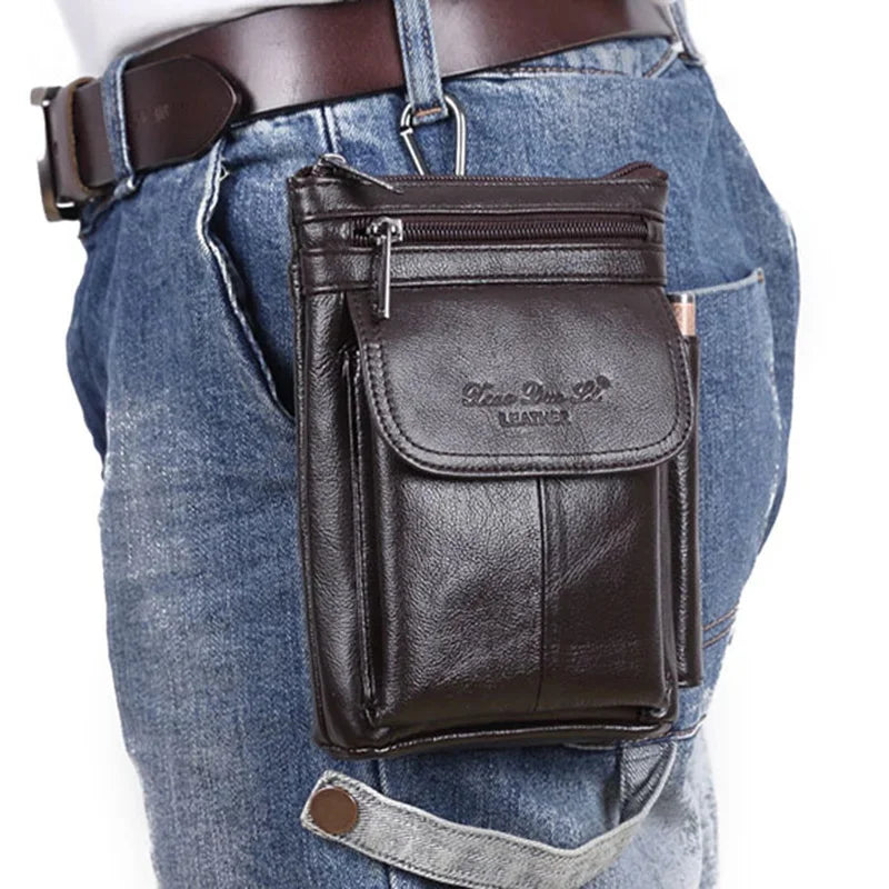 Men Small Messenger Business Bag Waist Pack Casual High Quality Male Loop Skin Belt Cross Body Shoulder Bags Genuine Leather