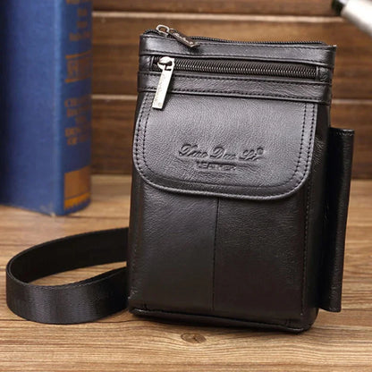 Men Small Messenger Business Bag Waist Pack Casual High Quality Male Loop Skin Belt Cross Body Shoulder Bags Genuine Leather