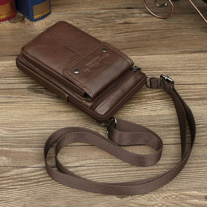 Men Small Shoulder Cross Body Bag Waist Belt Pack Hook Purse Genuine Leather Cell Mobile Phone Case Male Fanny Messenger Bags