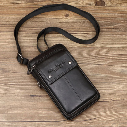 Men Small Shoulder Cross Body Bag Waist Belt Pack Hook Purse Genuine Leather Cell Mobile Phone Case Male Fanny Messenger Bags