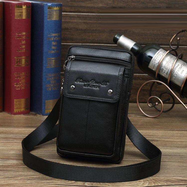 Men Small Shoulder Cross Body Bag Waist Belt Pack Hook Purse Genuine Leather Cell Mobile Phone Case Male Fanny Messenger Bags
