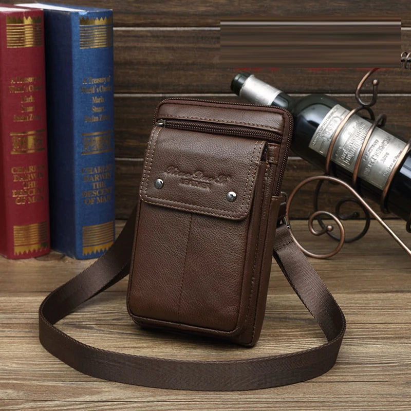 Men Small Shoulder Cross Body Bag Waist Belt Pack Hook Purse Genuine Leather Cell Mobile Phone Case Male Fanny Messenger Bags