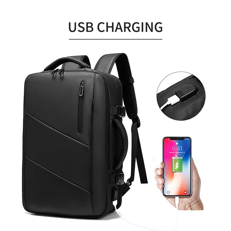 Men Travel Backpack Expand 39L Business 17 Inch Laptop Backpack Fashion School backpack USB charging waterproof Hiking Backpack