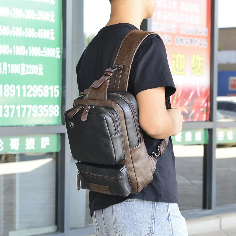 Men Travel Chest Large-capacity PU Leather Shoulder Outdoor for Male s Short Trip Crossbody Bags Sports Backpack