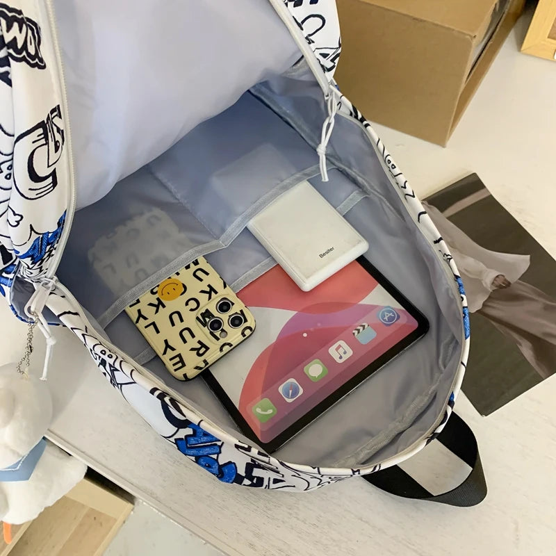 Men Travel Graffiti Printing Book New Waterproof Lady Male School Bag Women College Backpack Girl Boy Laptop Student Bag Fashion