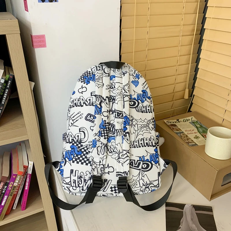 Men Travel Graffiti Printing Book New Waterproof Lady Male School Bag Women College Backpack Girl Boy Laptop Student Bag Fashion