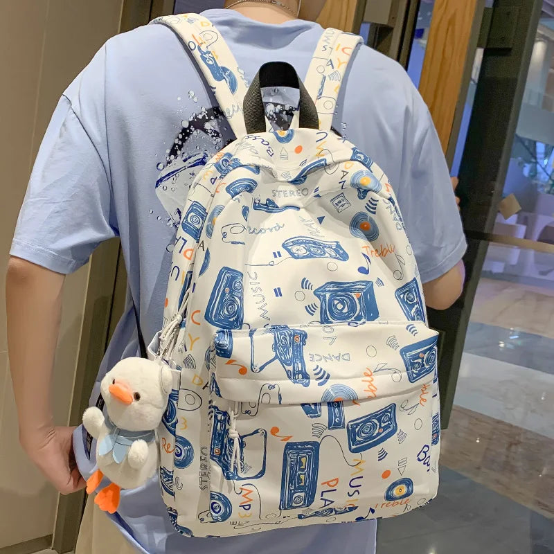 Men Travel Graffiti Printing Book New Waterproof Lady Male School Bag Women College Backpack Girl Boy Laptop Student Bag Fashion